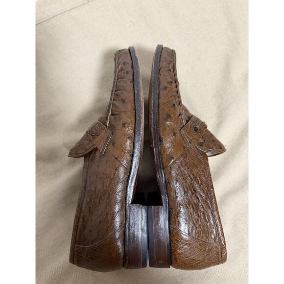 Bally Prestige 1669 Shoes Mens Size 9.5 Brown Ostrich Loafers Slip On Dress